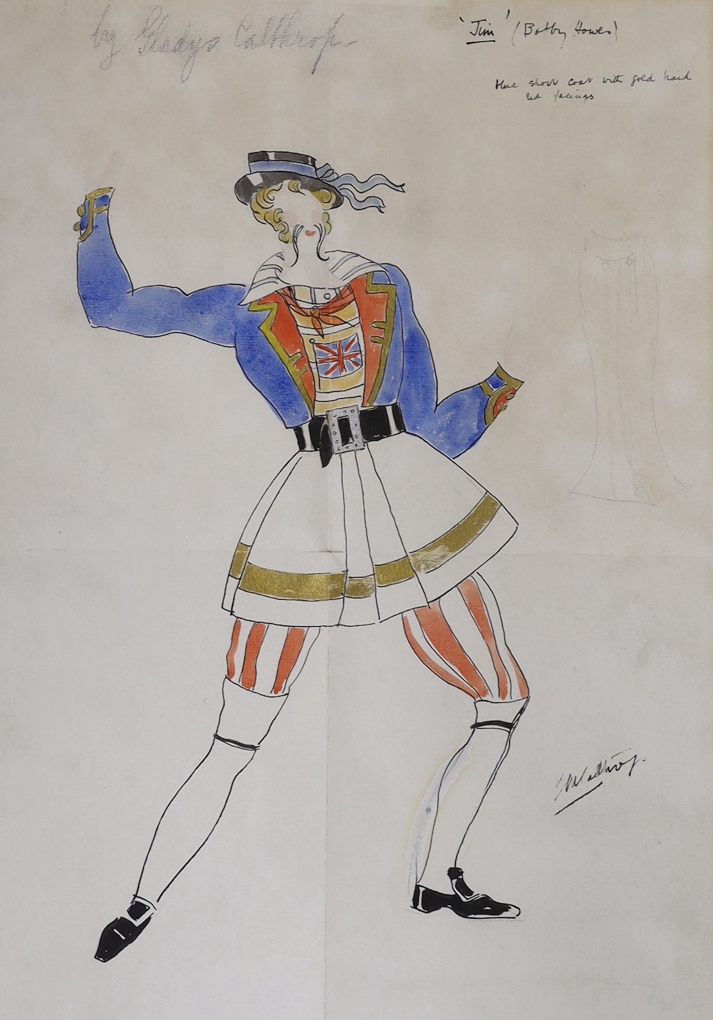 Gladys Calthrop (1894-1980), two ink and watercolour costume designs for Bobby Howes in the first production of Mr Cinders, 1929, Adelphi Theatre, signed, 49 x 34cm